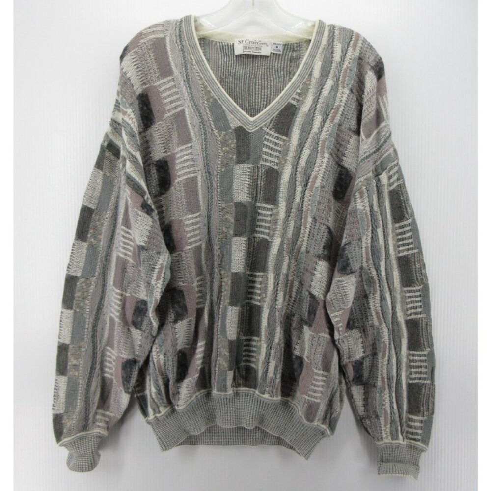 VINTAGE St Croix Sweater Medium 3D Textured Biggie Hip Hop 80s 90s USA